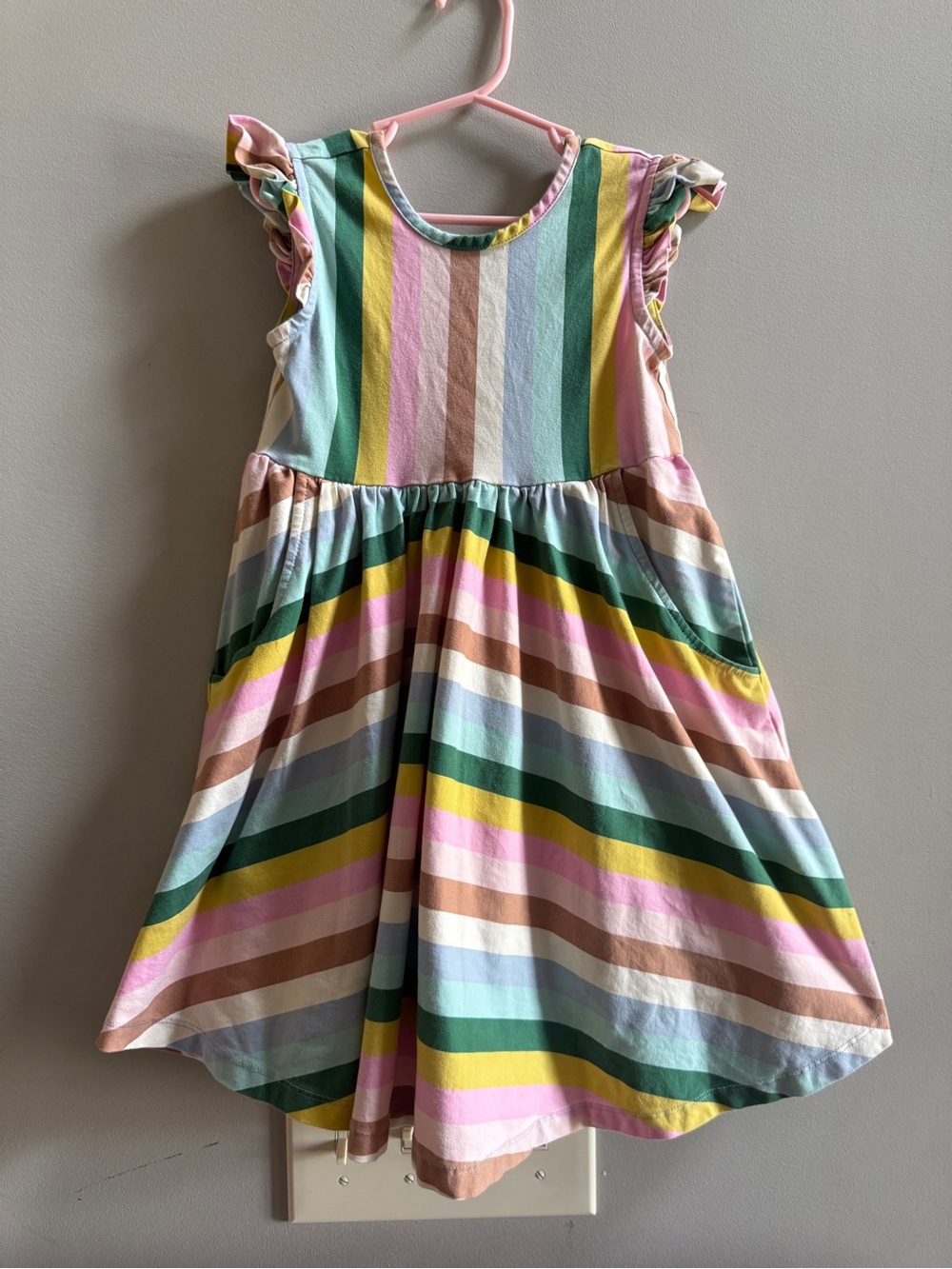 Hanna Andersson-Girls Multicolor Striped Ruffle Sleeve Skater Dress